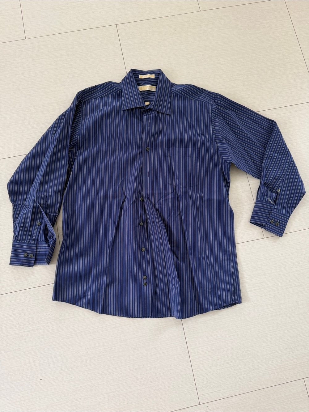 MICHAEL Michael Kors Navy Blue Pinstripe Dress Shirt
